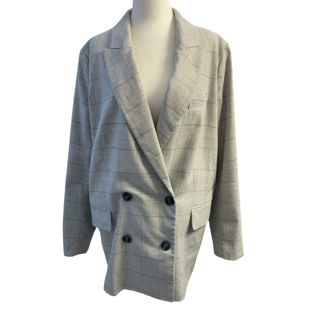 H&M Women’s Grey Double Breasted Plaid Blazer Size Large